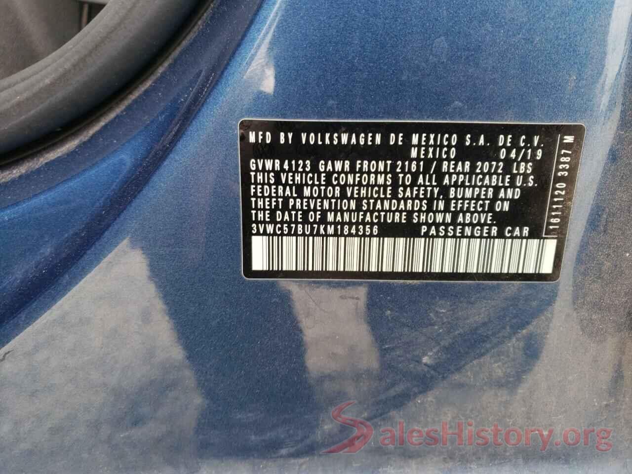 3VWC57BU7KM184356 2019 VOLKSWAGEN JETTA