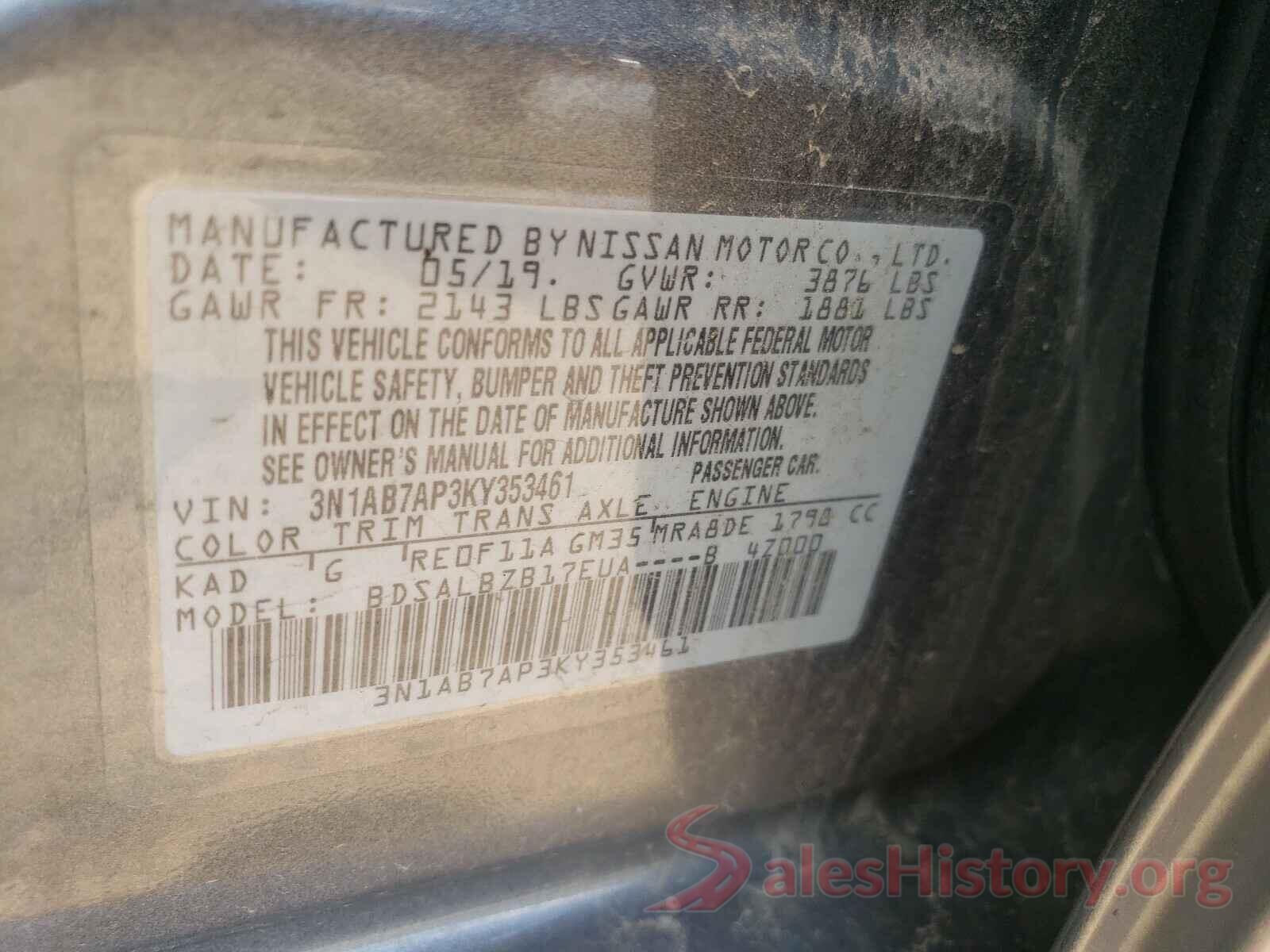 3N1AB7AP3KY353461 2019 NISSAN SENTRA