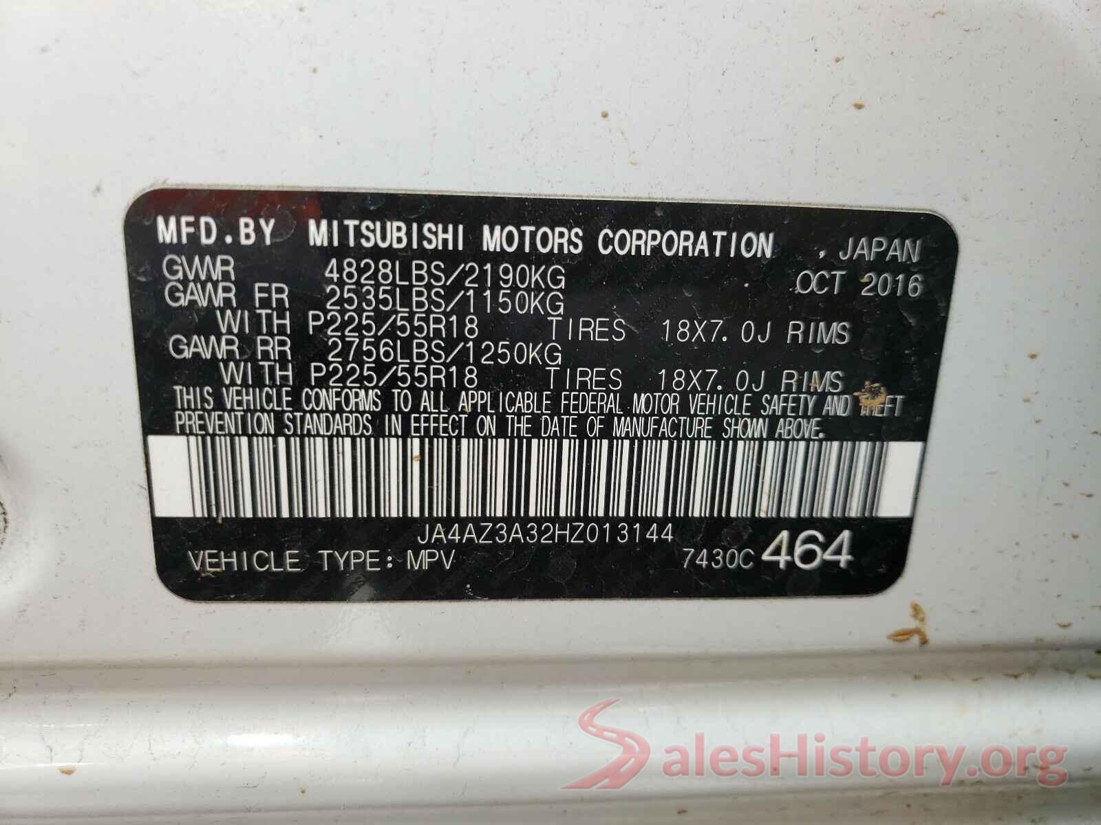 JA4AZ3A32HZ013144 2017 MITSUBISHI OUTLANDER