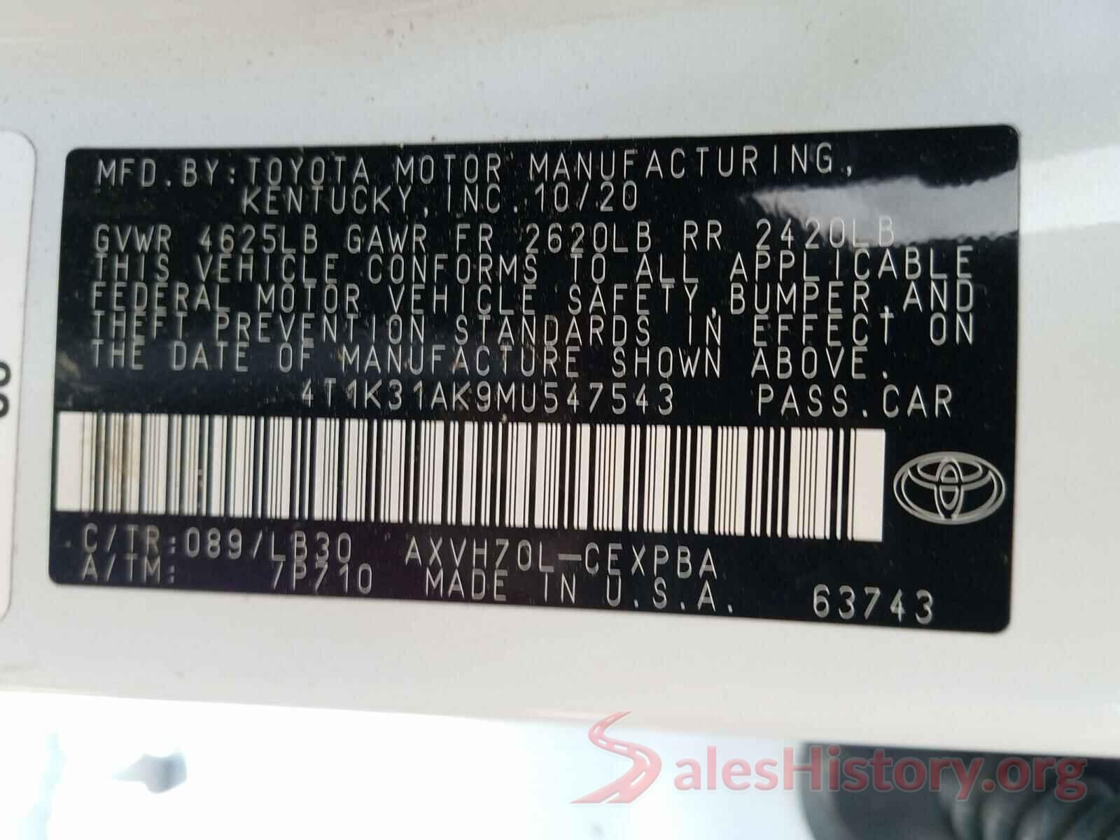 4T1K31AK9MU547543 2021 TOYOTA CAMRY