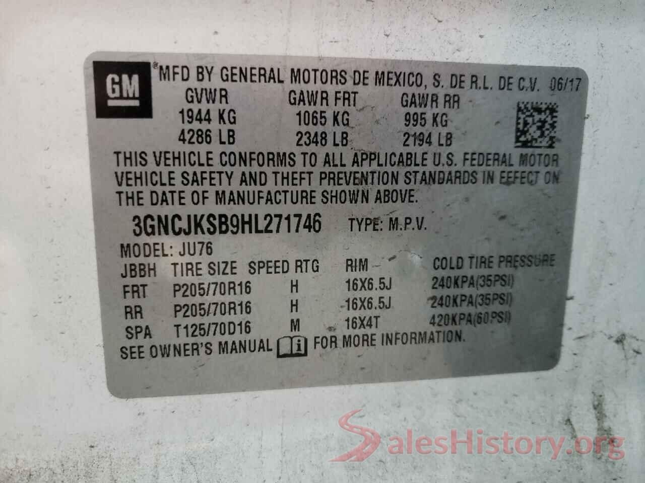 3GNCJKSB9HL271746 2017 CHEVROLET TRAX