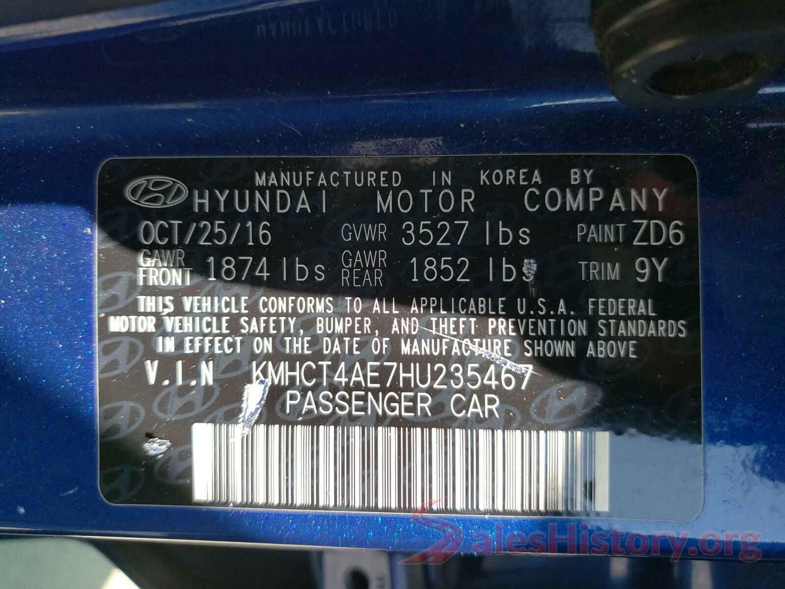 KMHCT4AE7HU235467 2017 HYUNDAI ACCENT