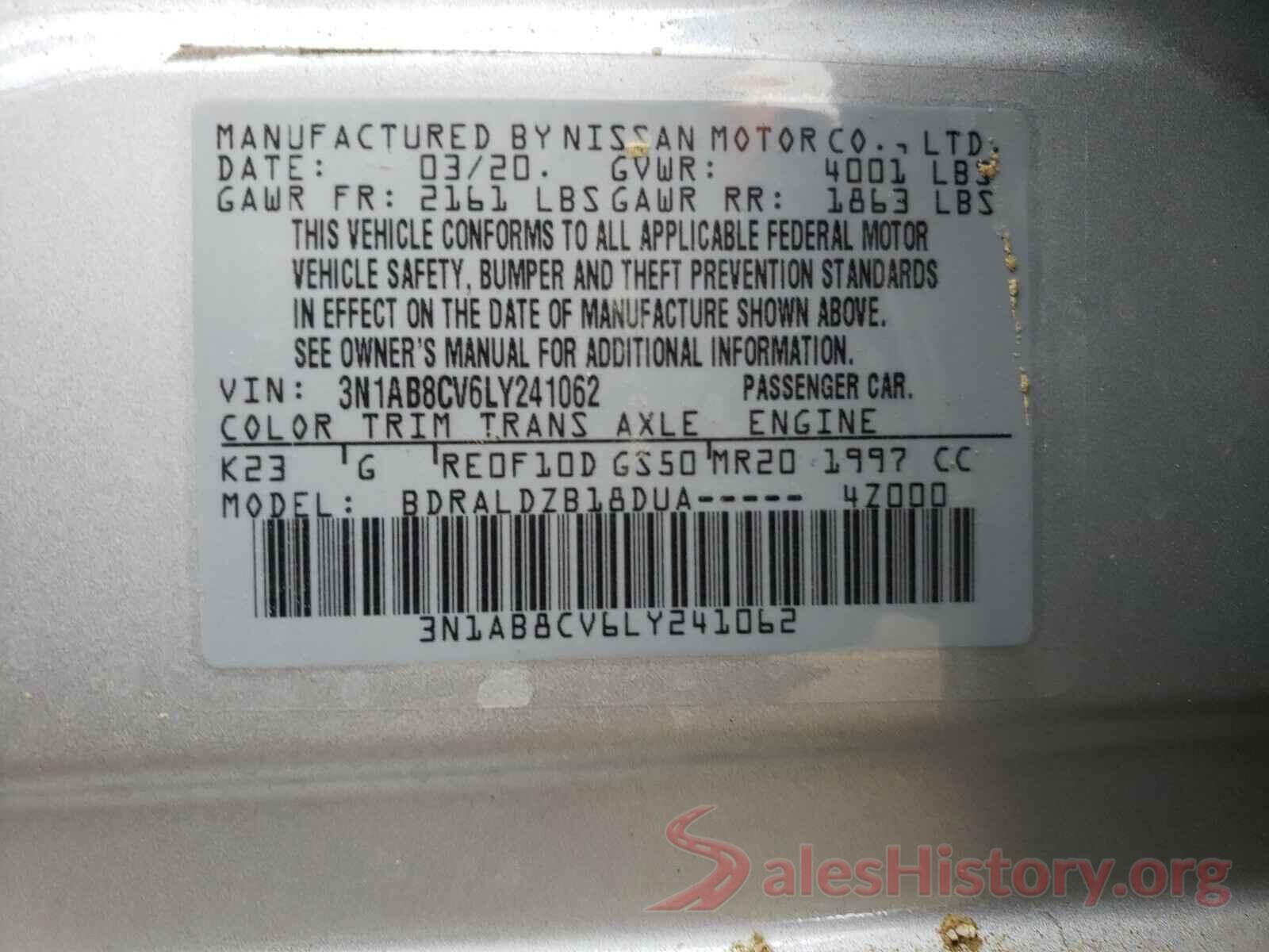 3N1AB8CV6LY241062 2020 NISSAN SENTRA