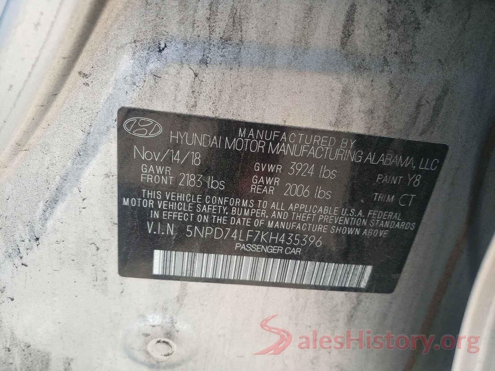 5NPD74LF7KH435396 2019 HYUNDAI ELANTRA