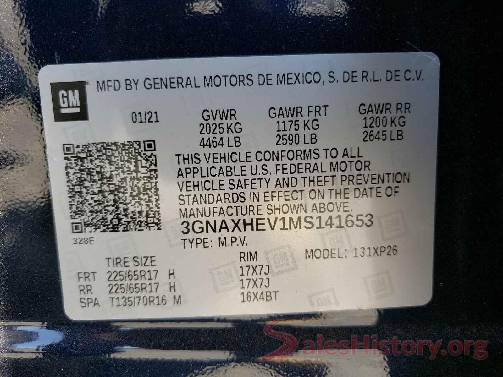 3GNAXHEV1MS141653 2021 CHEVROLET EQUINOX