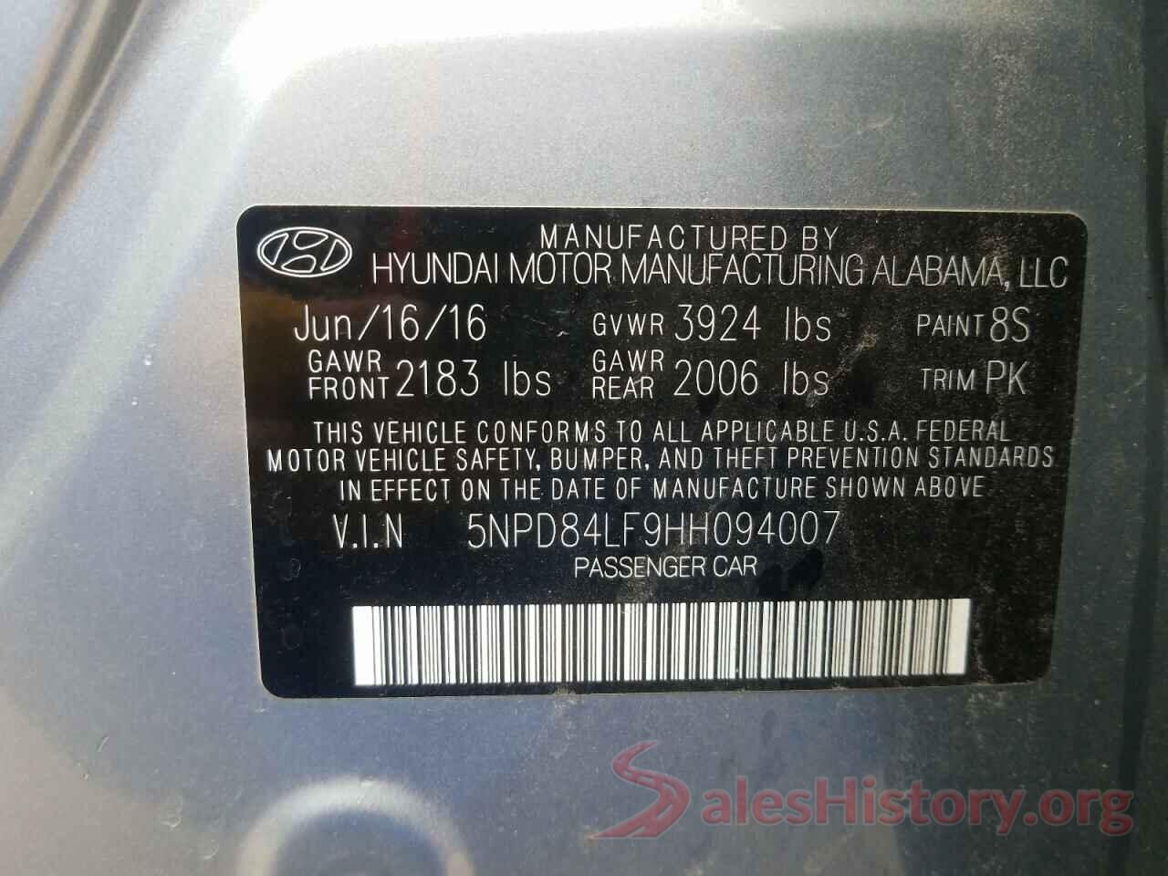 5NPD84LF9HH094007 2017 HYUNDAI ELANTRA