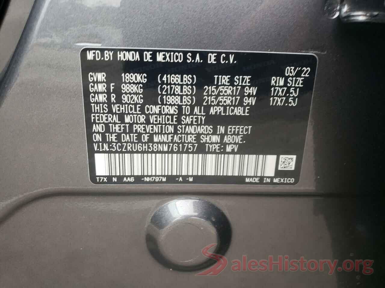 3CZRU6H38NM761757 2022 HONDA HR-V