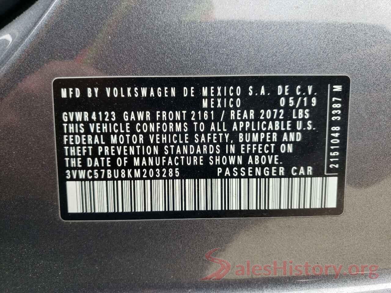 3VWC57BU8KM203285 2019 VOLKSWAGEN JETTA