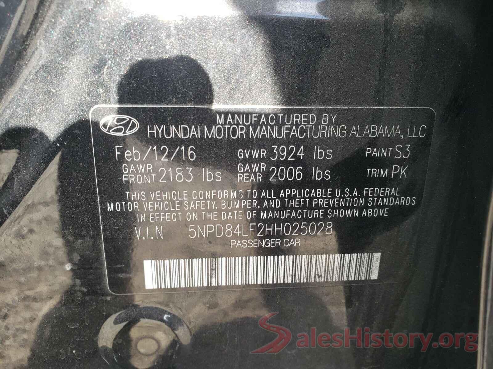 5NPD84LF2HH025028 2017 HYUNDAI ELANTRA