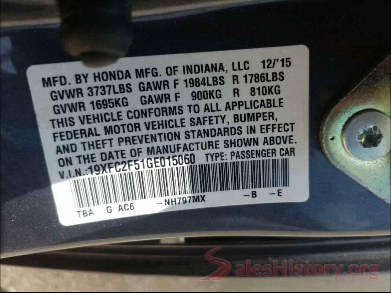 19XFC2F51GE015060 2016 HONDA CIVIC