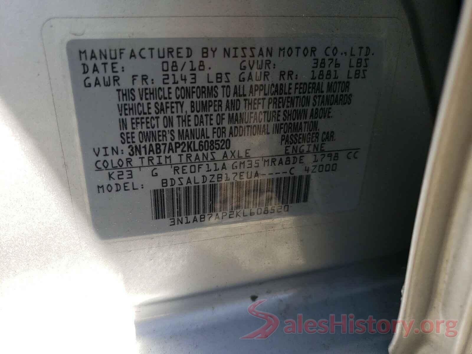 3N1AB7AP2KL608520 2019 NISSAN SENTRA