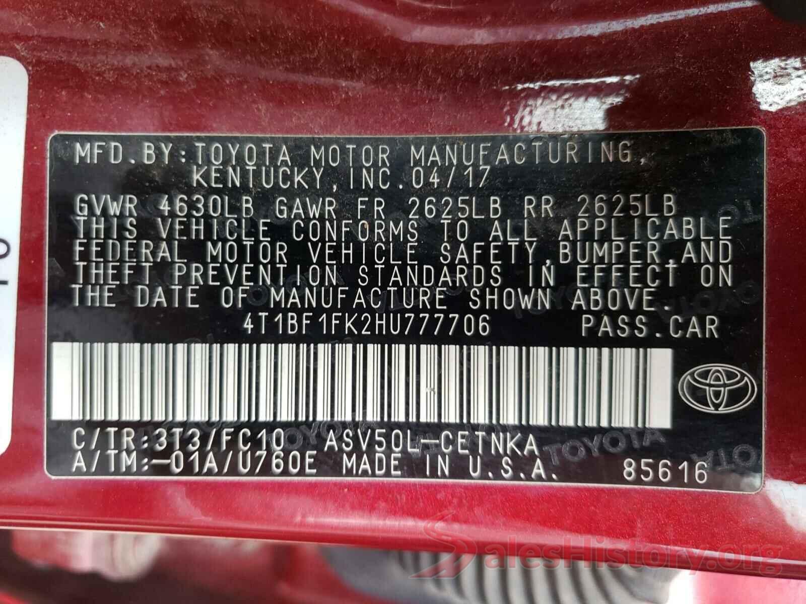 4T1BF1FK2HU777706 2017 TOYOTA CAMRY