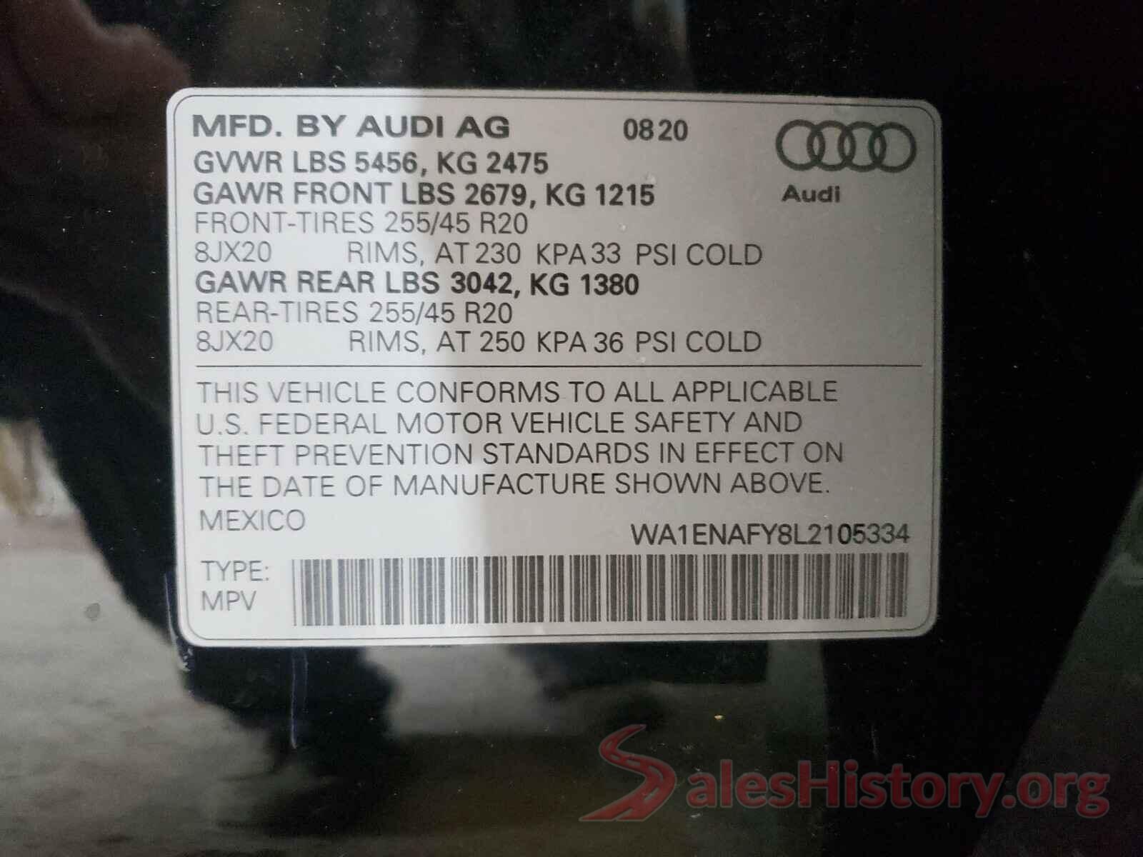 WA1ENAFY8L2105334 2020 AUDI Q5