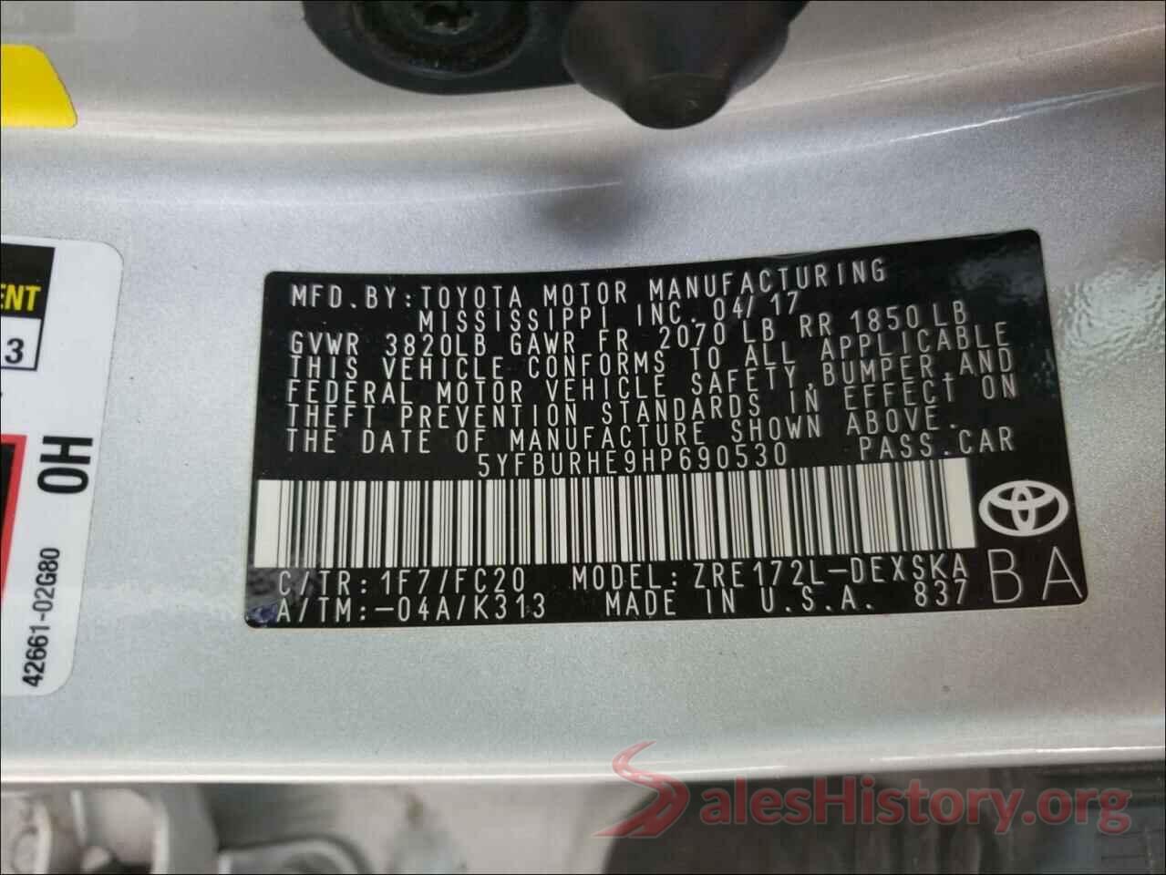 5YFBURHE9HP690530 2017 TOYOTA COROLLA