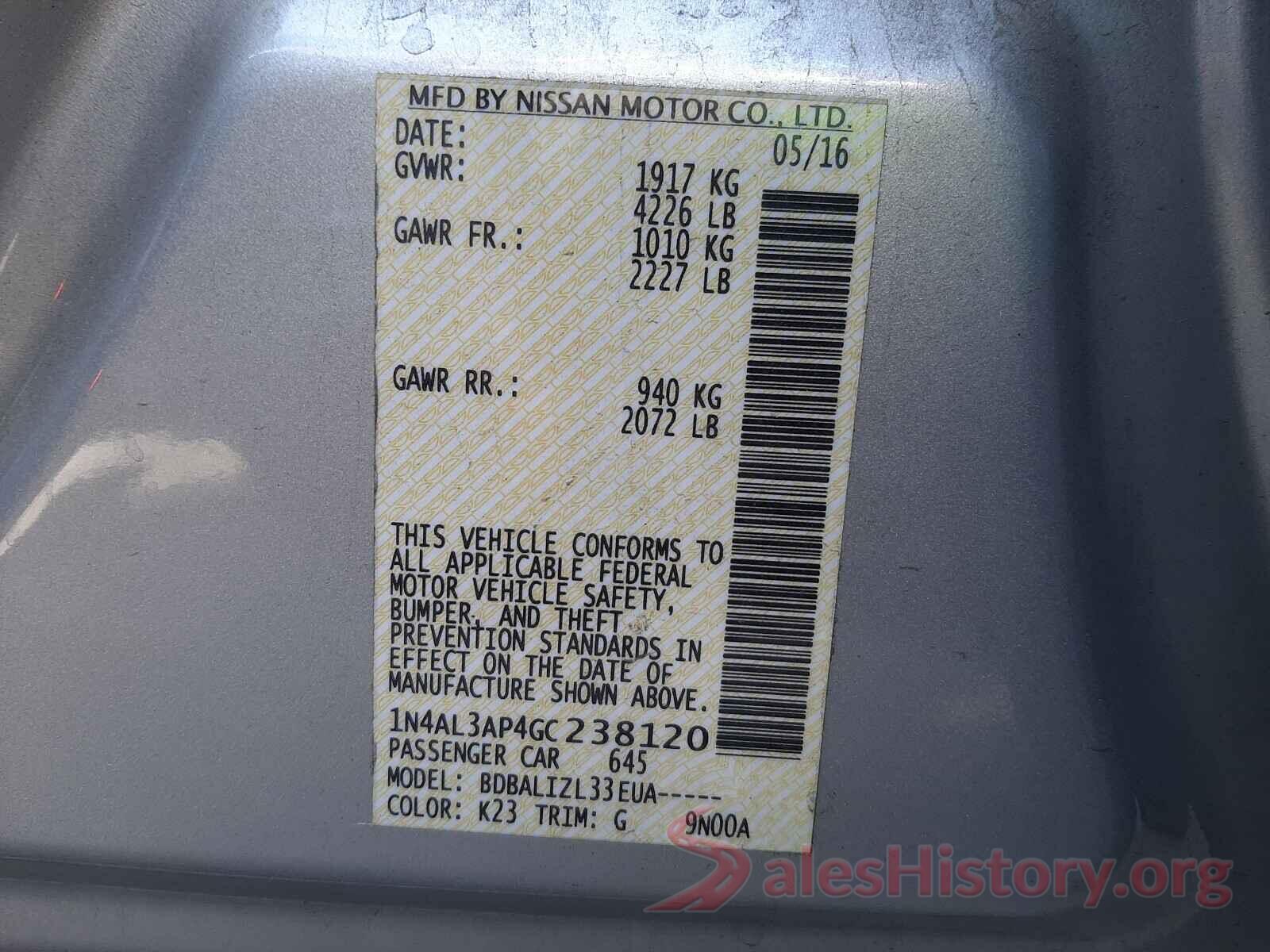 1N4AL3AP4GC238120 2016 NISSAN ALTIMA