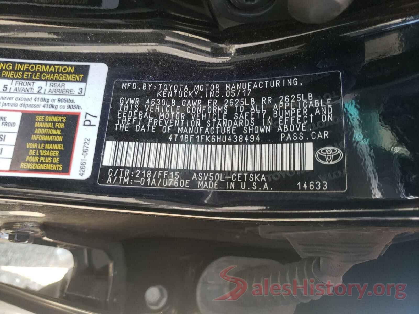 4T1BF1FK6HU438494 2017 TOYOTA CAMRY