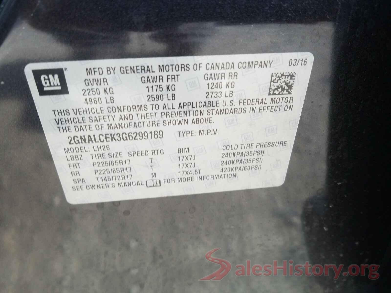 2GNALCEK3G6299189 2016 CHEVROLET EQUINOX