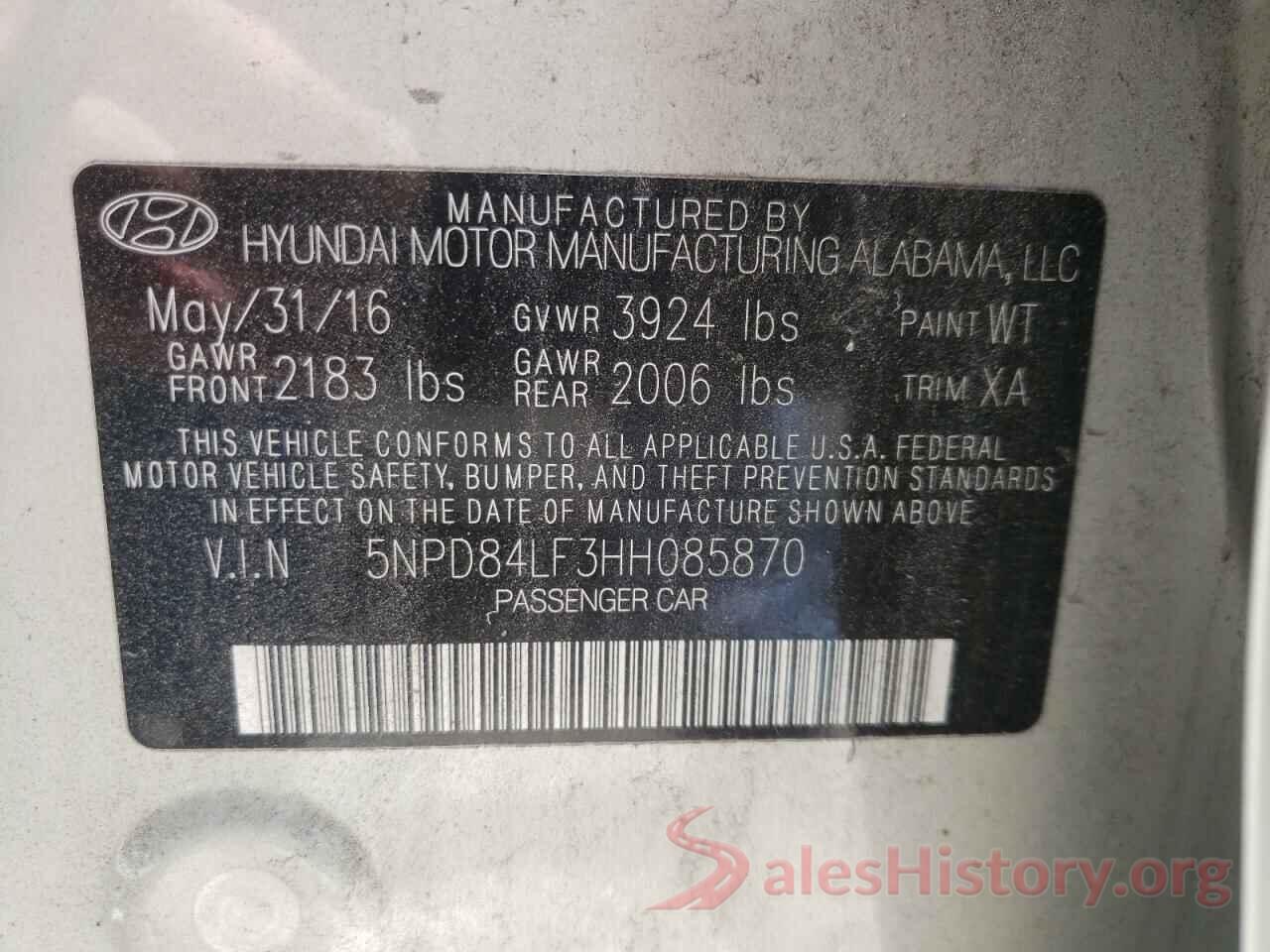 5NPD84LF3HH085870 2017 HYUNDAI ELANTRA