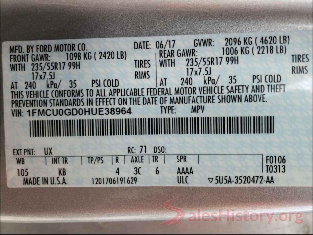 1FMCU0GD0HUE38964 2017 FORD ESCAPE