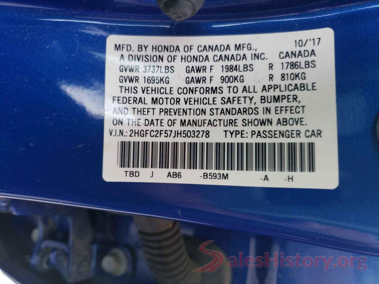 2HGFC2F57JH503278 2018 HONDA CIVIC