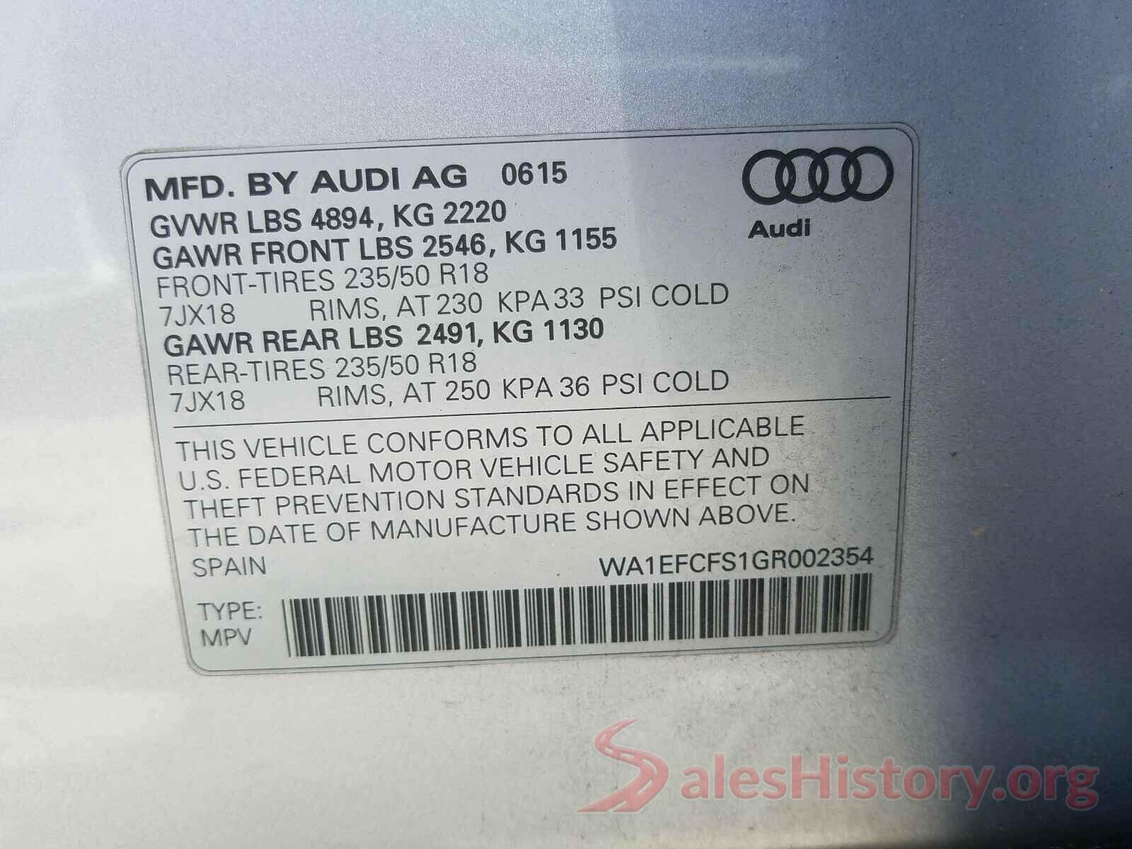 WA1EFCFS1GR002354 2016 AUDI Q3