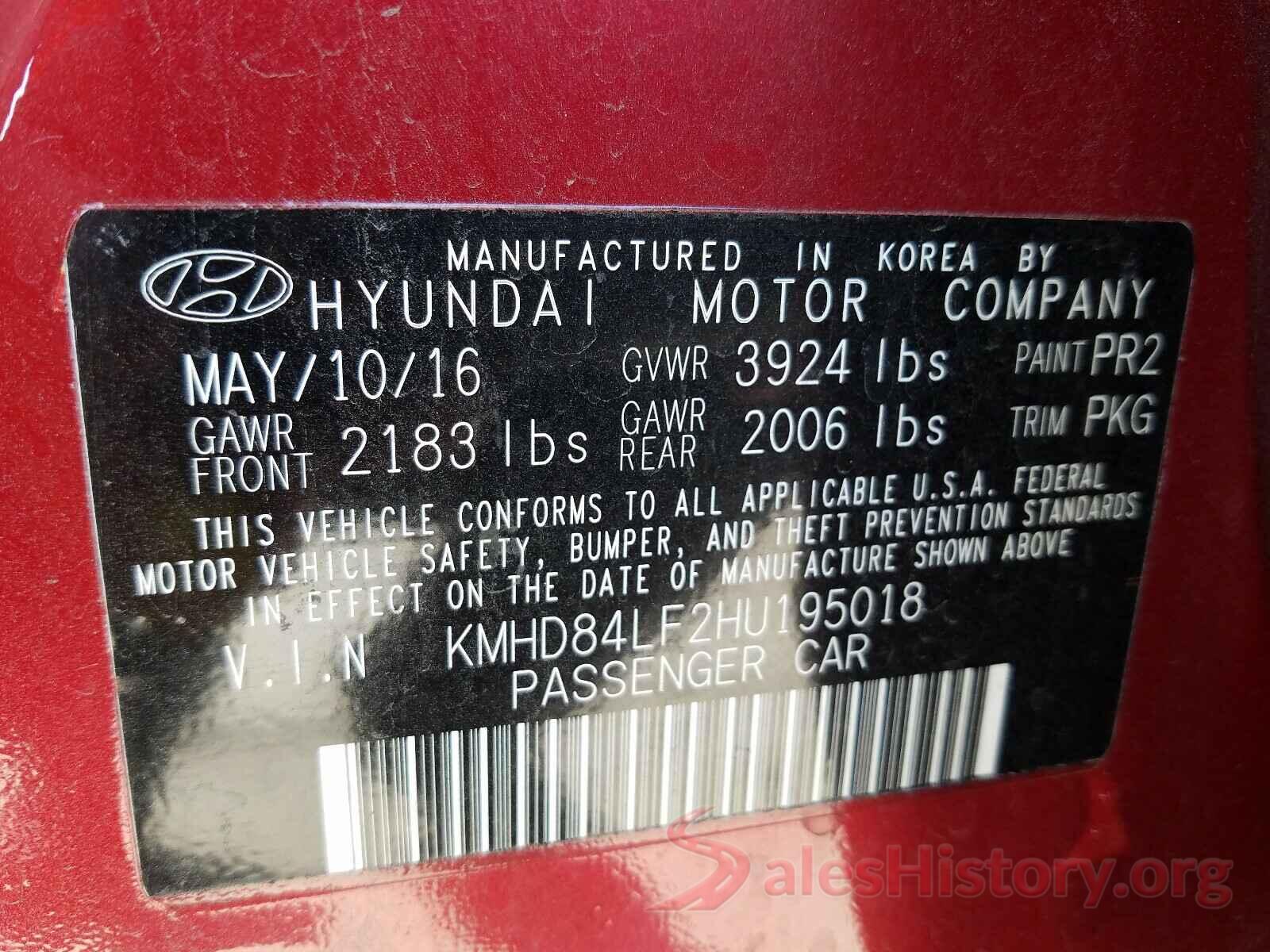 KMHD84LF2HU195018 2017 HYUNDAI ELANTRA