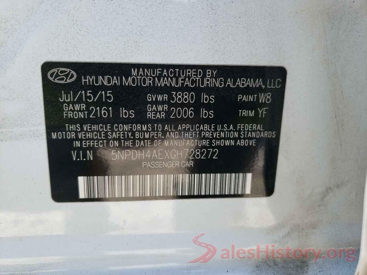 5NPDH4AEXGH728272 2016 HYUNDAI ELANTRA