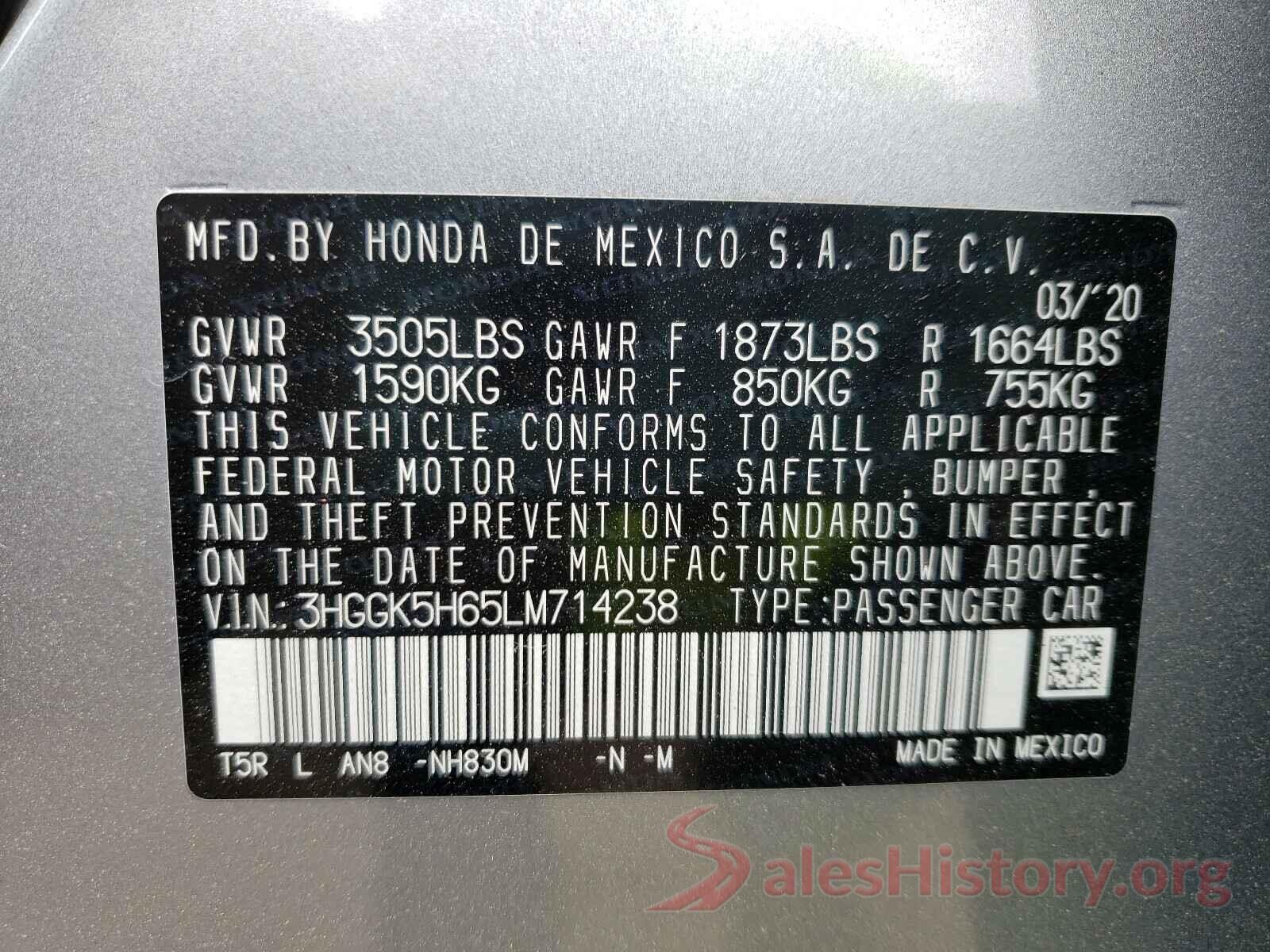 3HGGK5H65LM714238 2020 HONDA FIT