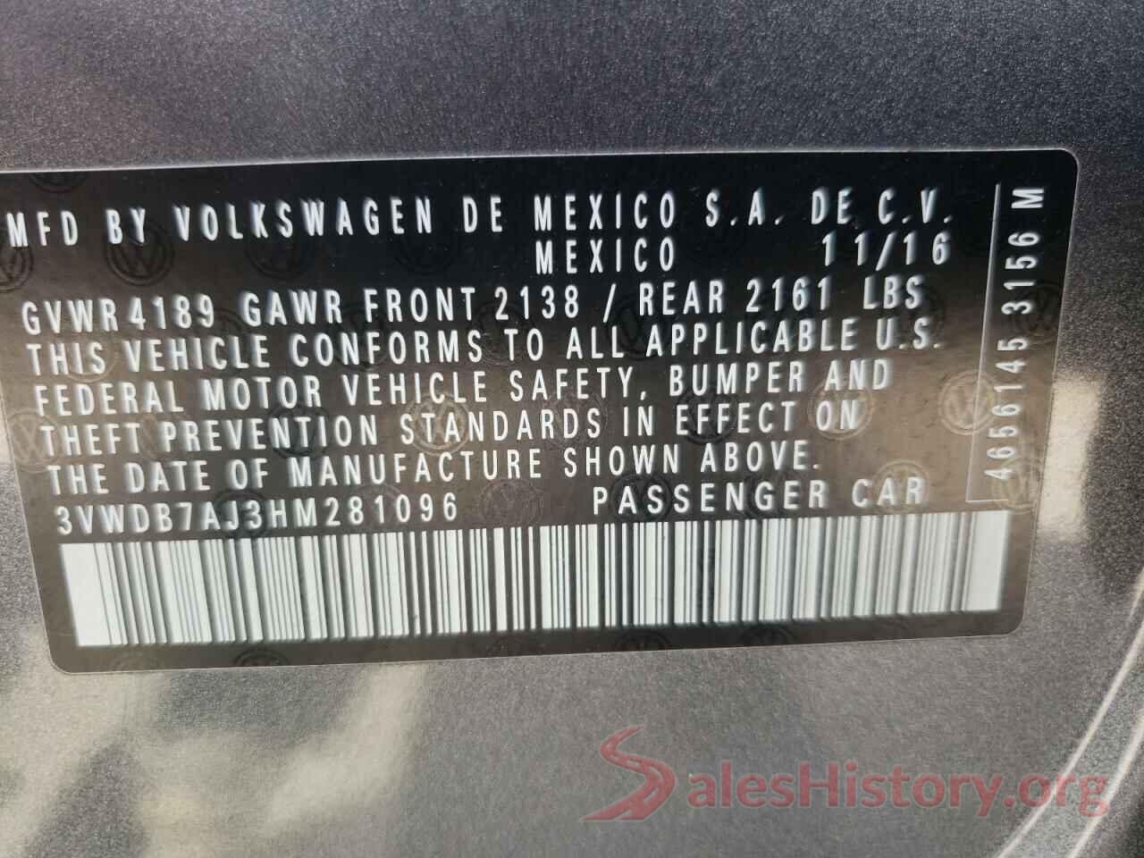 3VWDB7AJ3HM281096 2017 VOLKSWAGEN JETTA