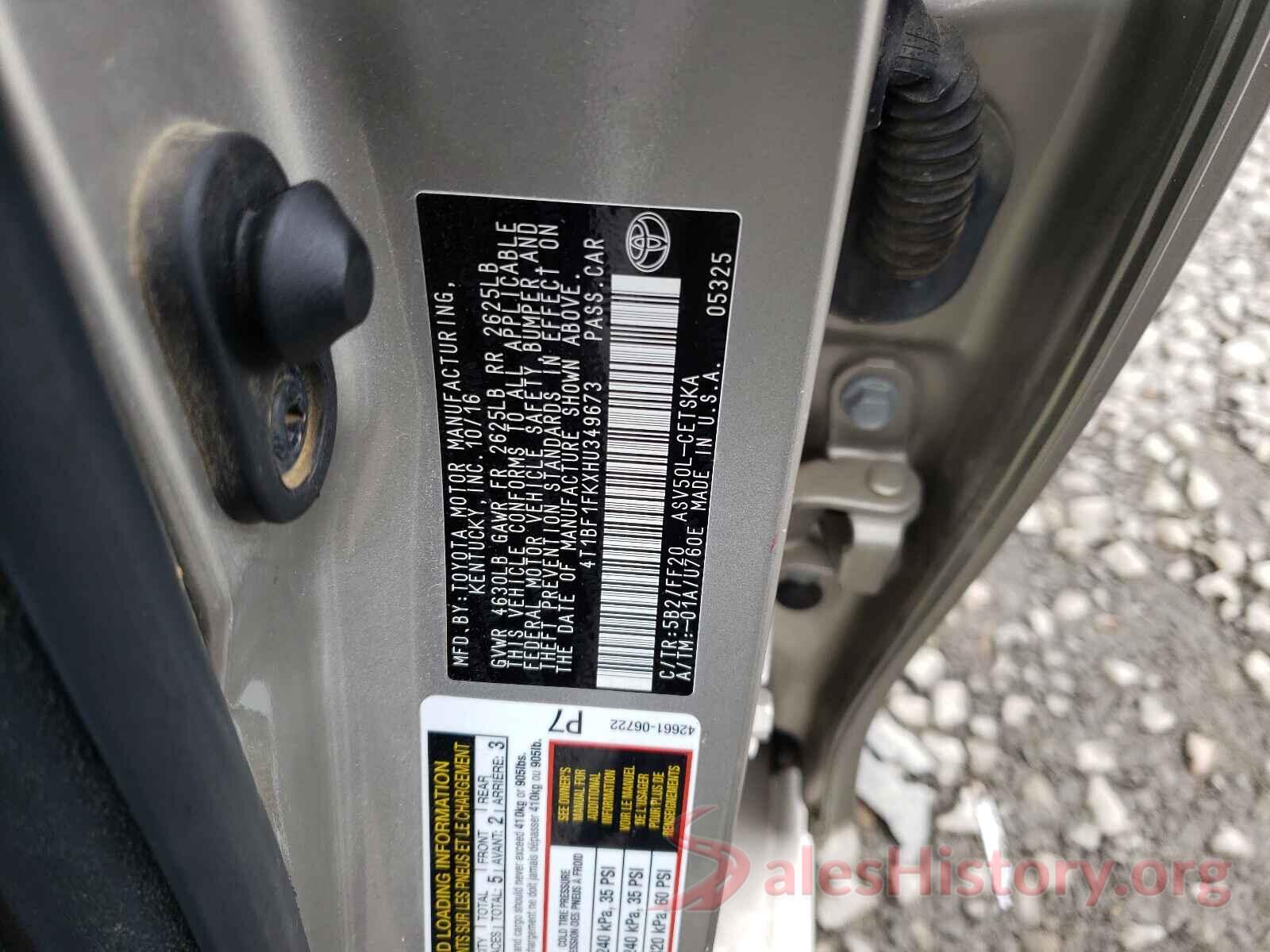 4T1BF1FKXHU349673 2017 TOYOTA CAMRY