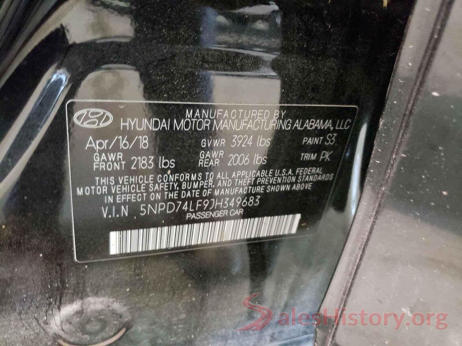 5NPD74LF9JH349683 2018 HYUNDAI ELANTRA