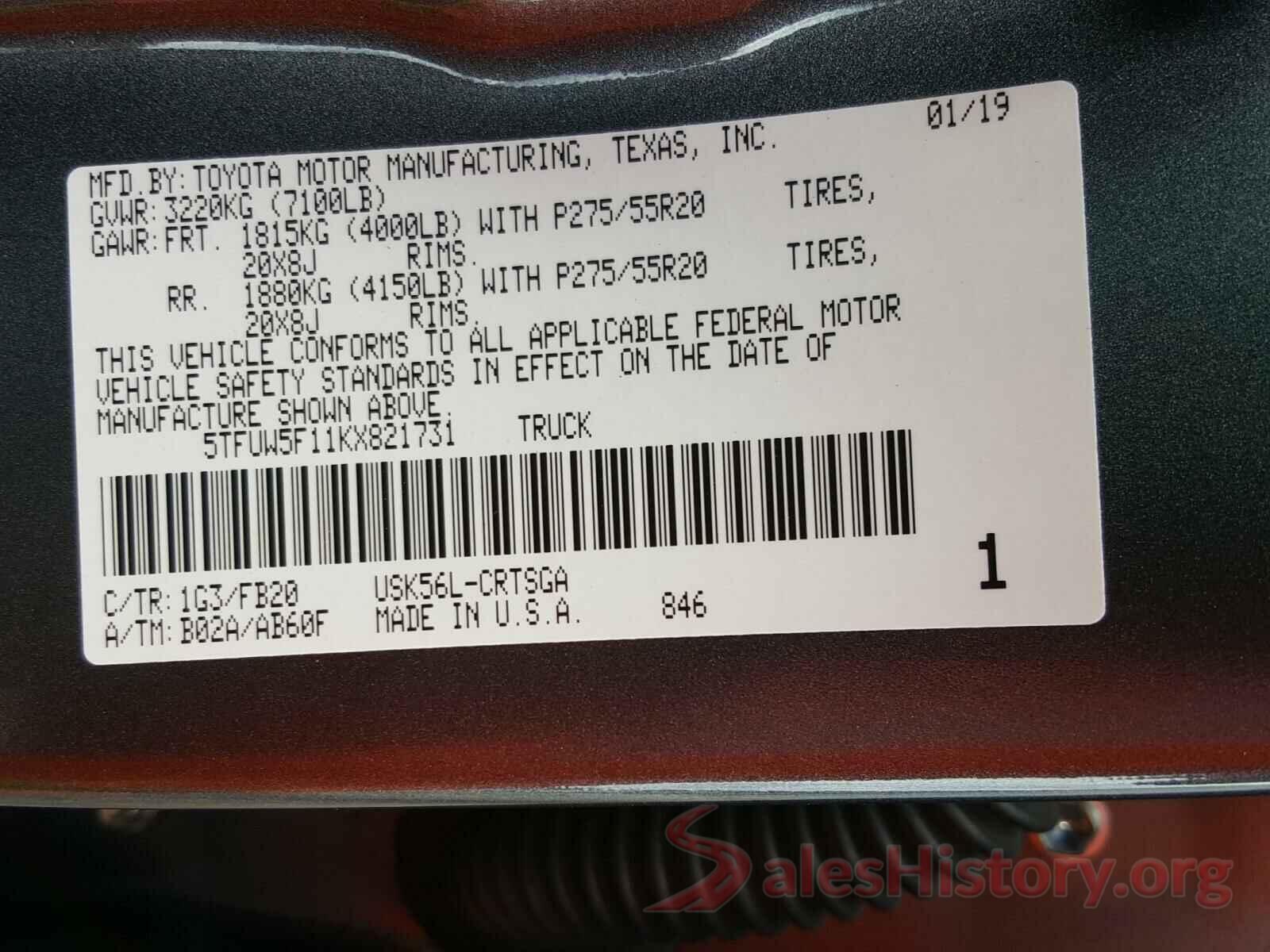 5TFUW5F11KX821731 2019 TOYOTA TUNDRA