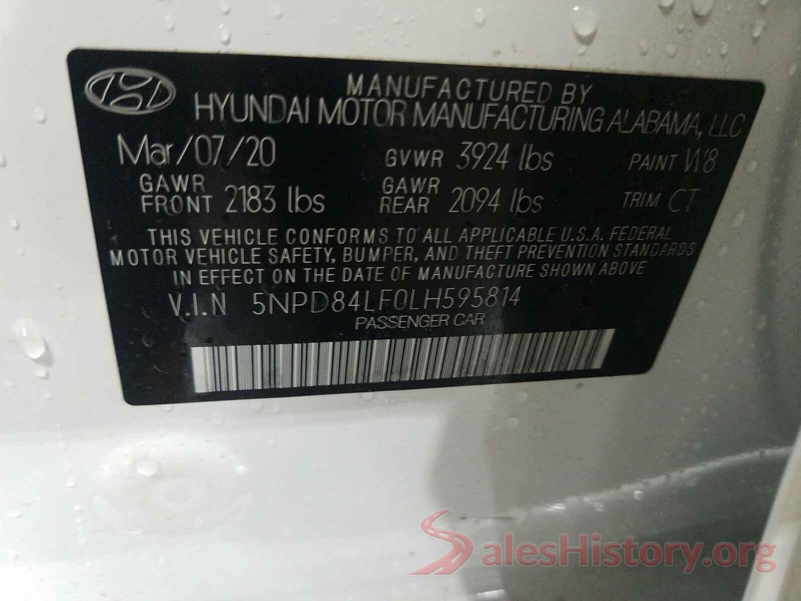 5NPD84LF0LH595814 2020 HYUNDAI ELANTRA