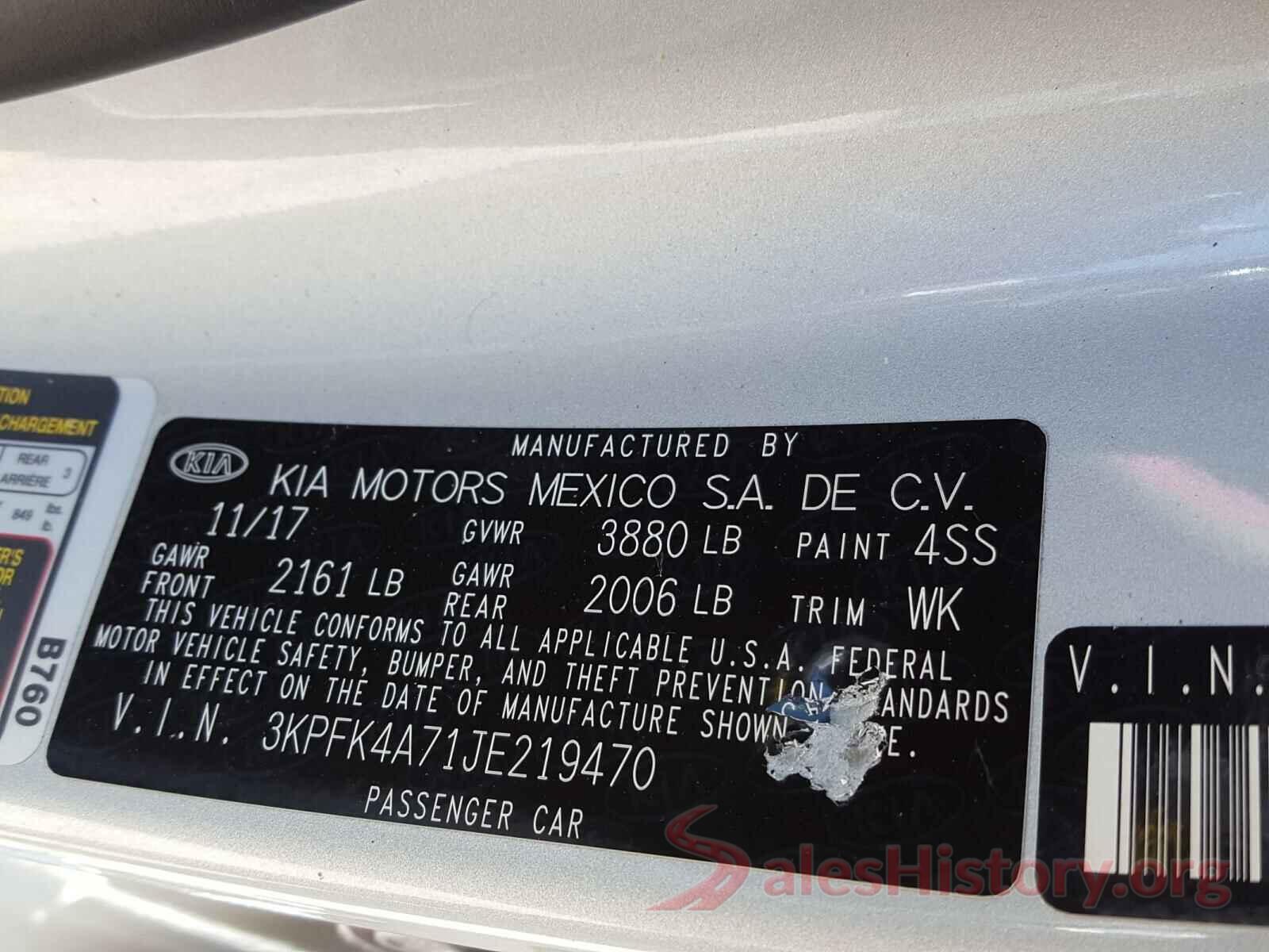 3KPFK4A71JE219470 2018 KIA FORTE