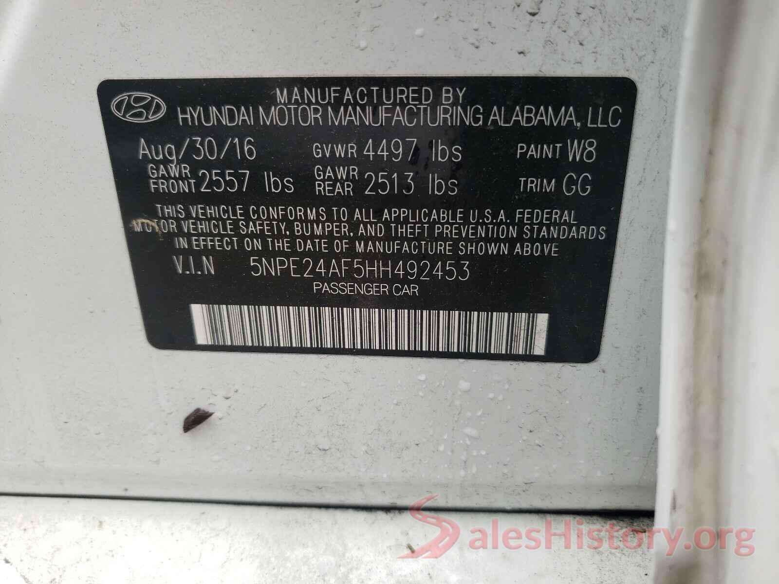 5NPE24AF5HH492453 2017 HYUNDAI SONATA