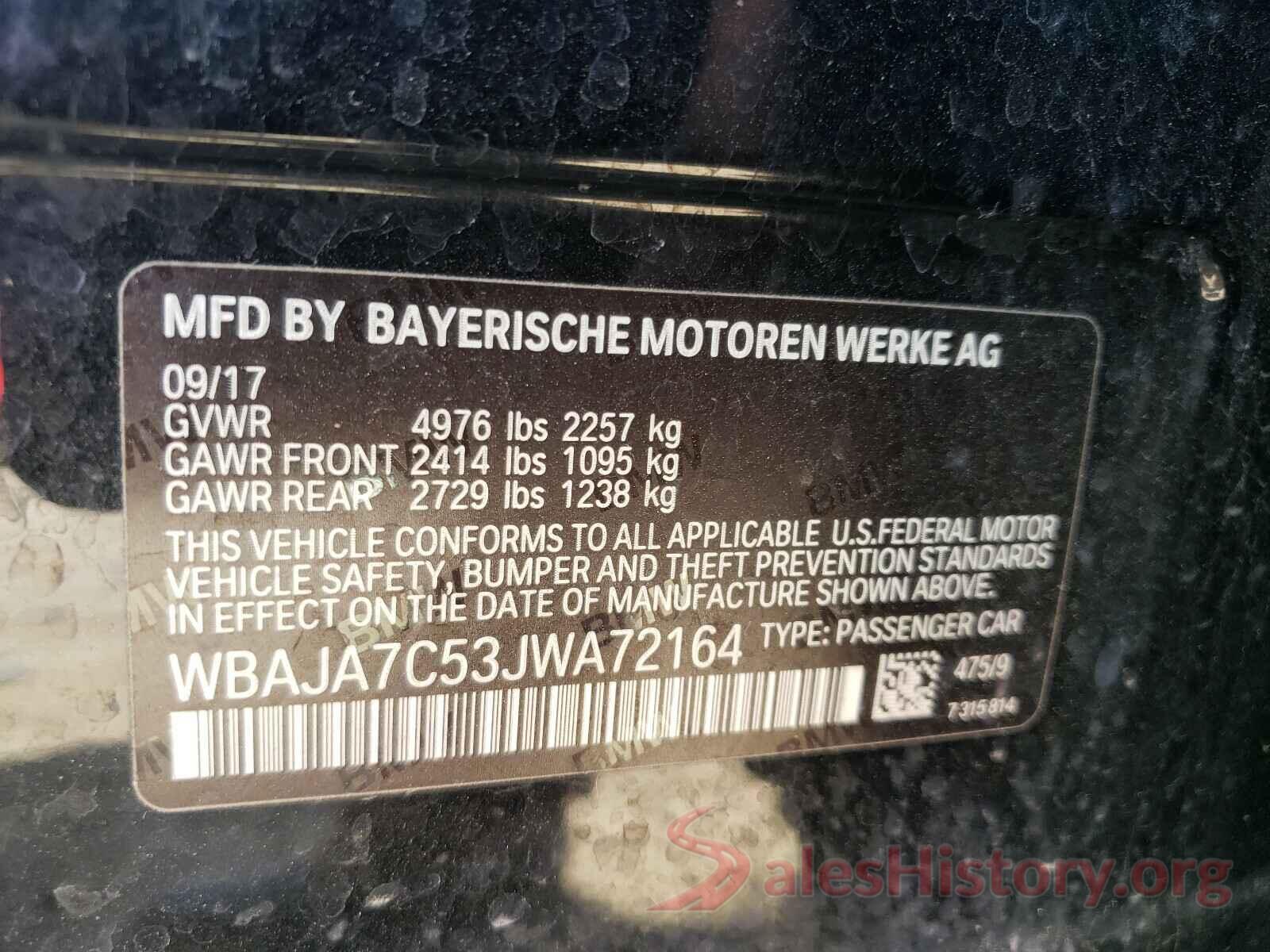 WBAJA7C53JWA72164 2018 BMW 5 SERIES