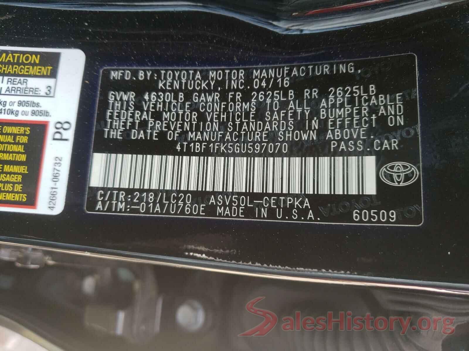 4T1BF1FK5GU597070 2016 TOYOTA CAMRY