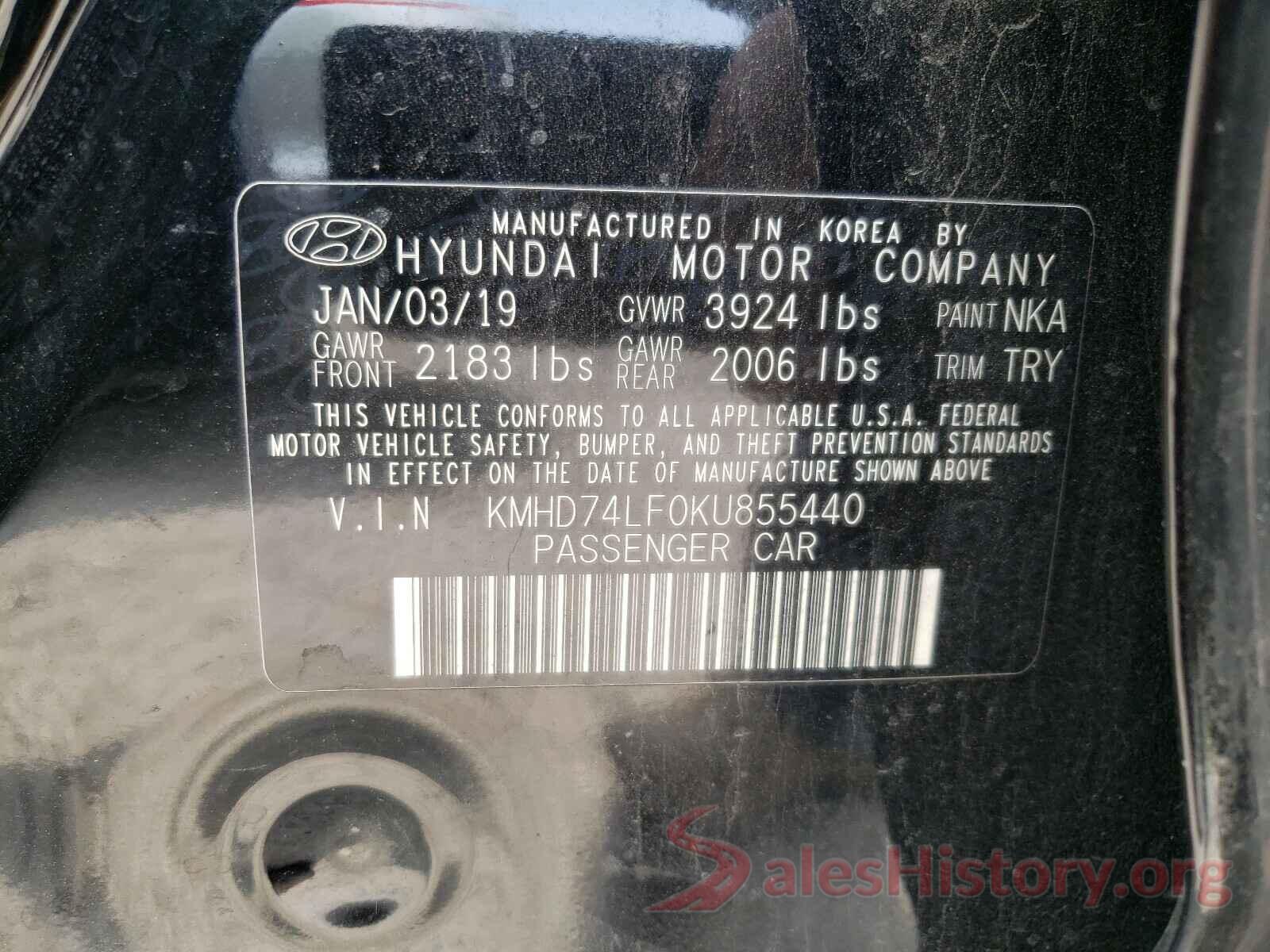 KMHD74LF0KU855440 2019 HYUNDAI ELANTRA