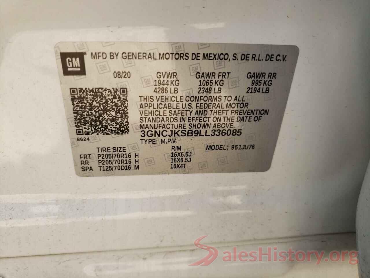 3GNCJKSB9LL336085 2020 CHEVROLET TRAX