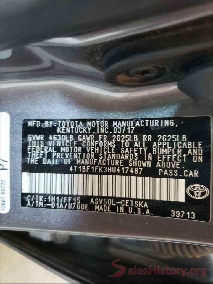 4T1BF1FK3HU417487 2017 TOYOTA CAMRY