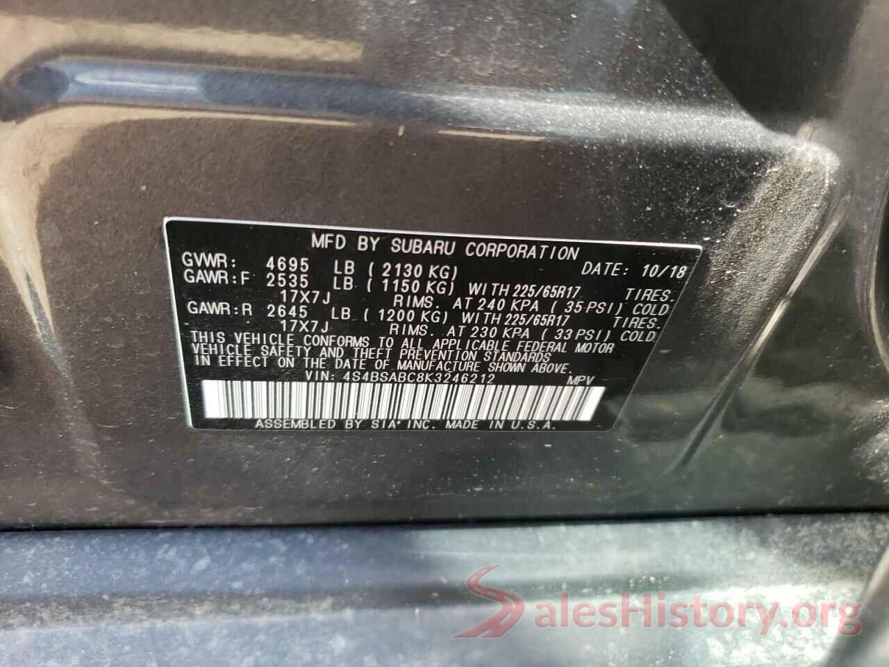 4S4BSABC8K3246212 2019 SUBARU OUTBACK