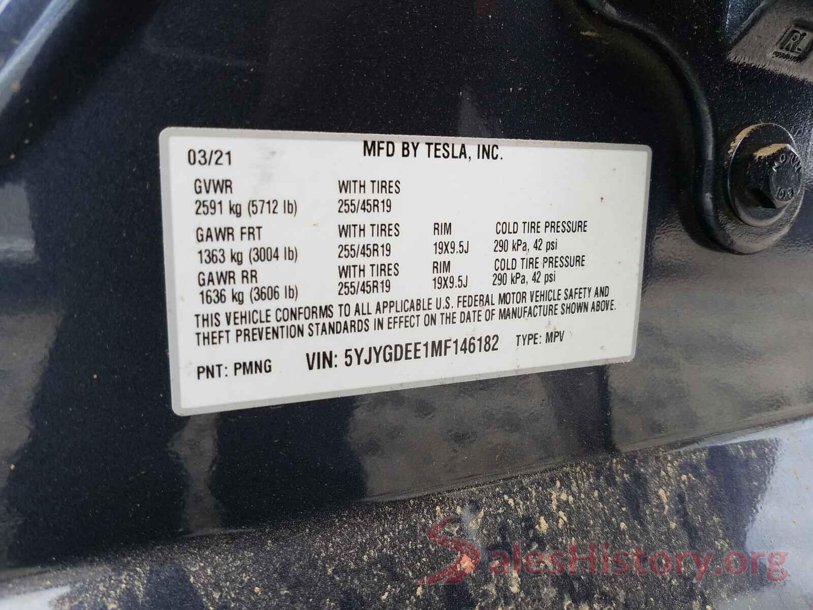 5YJYGDEE1MF146182 2021 TESLA MODEL Y