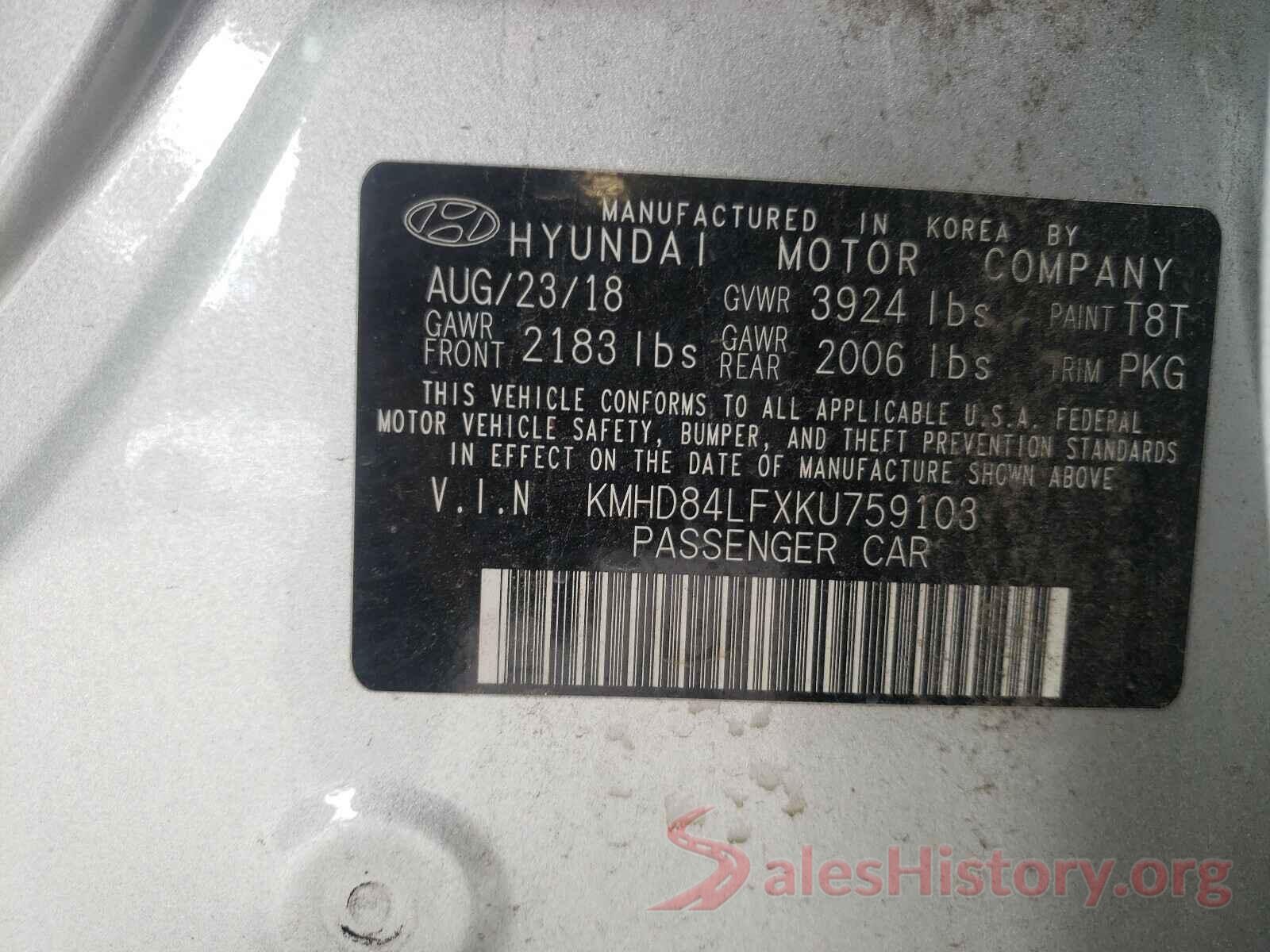 KMHD84LFXKU759103 2019 HYUNDAI ELANTRA