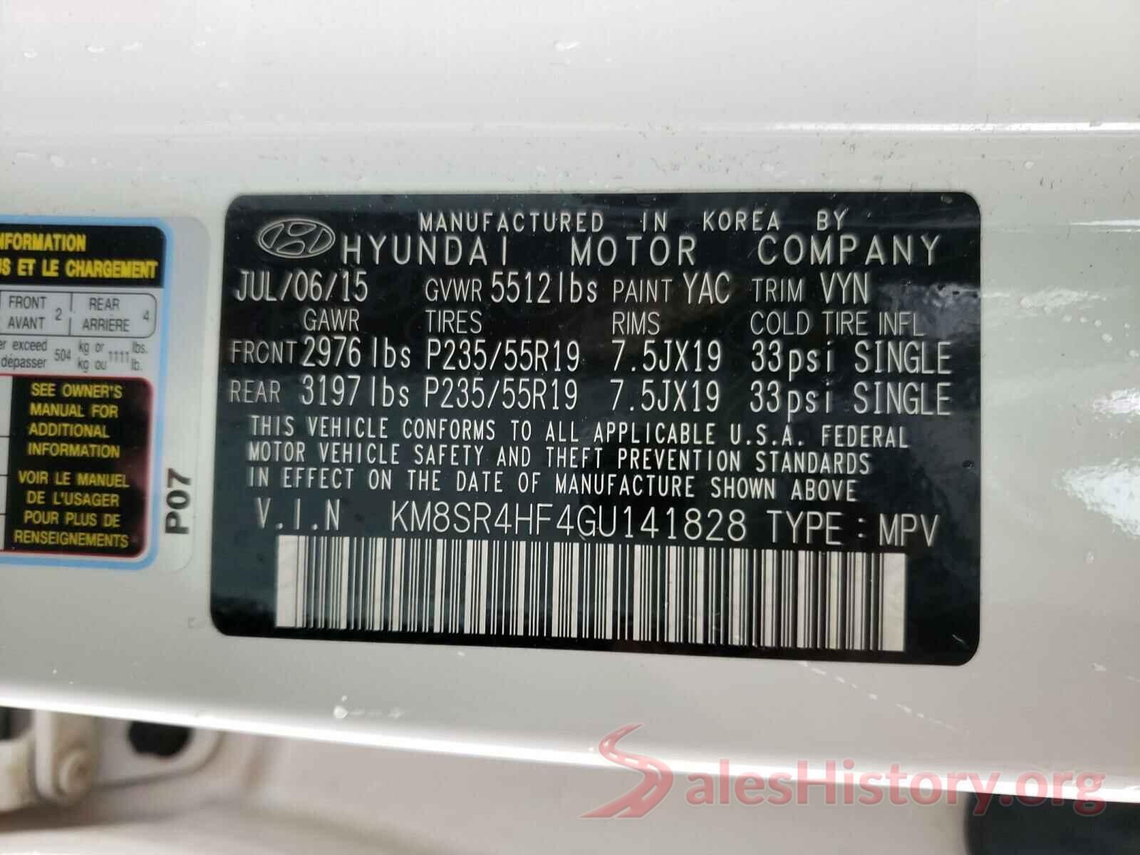 KM8SR4HF4GU141828 2016 HYUNDAI SANTA FE