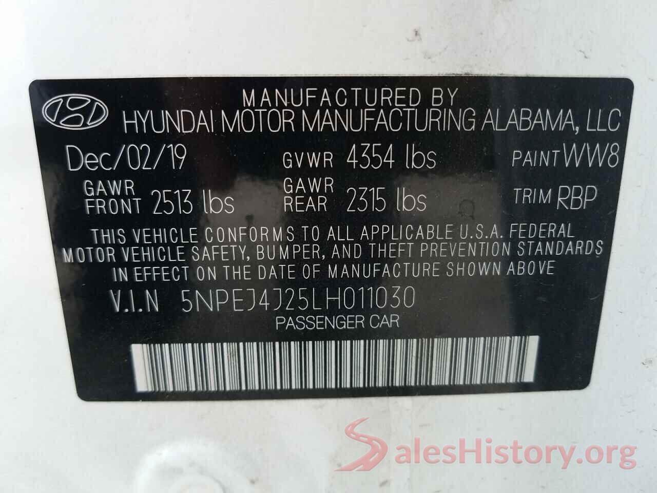 5NPEJ4J25LH011030 2020 HYUNDAI SONATA