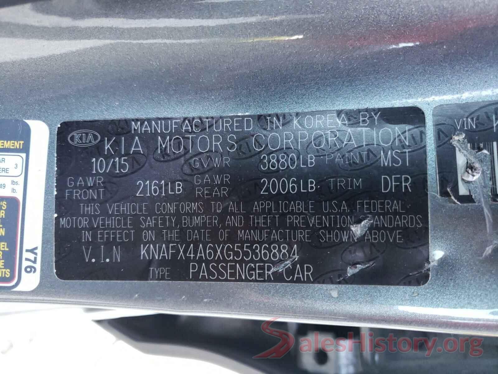 KNAFX4A6XG5536884 2016 KIA FORTE