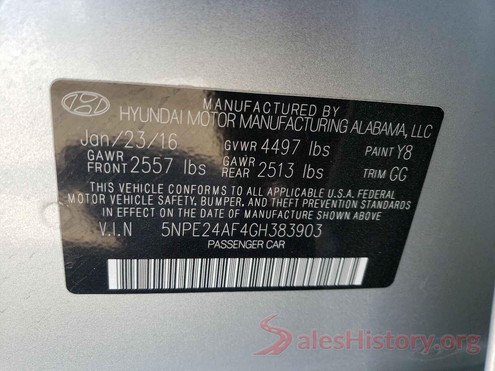 5NPE24AF4GH383903 2016 HYUNDAI SONATA