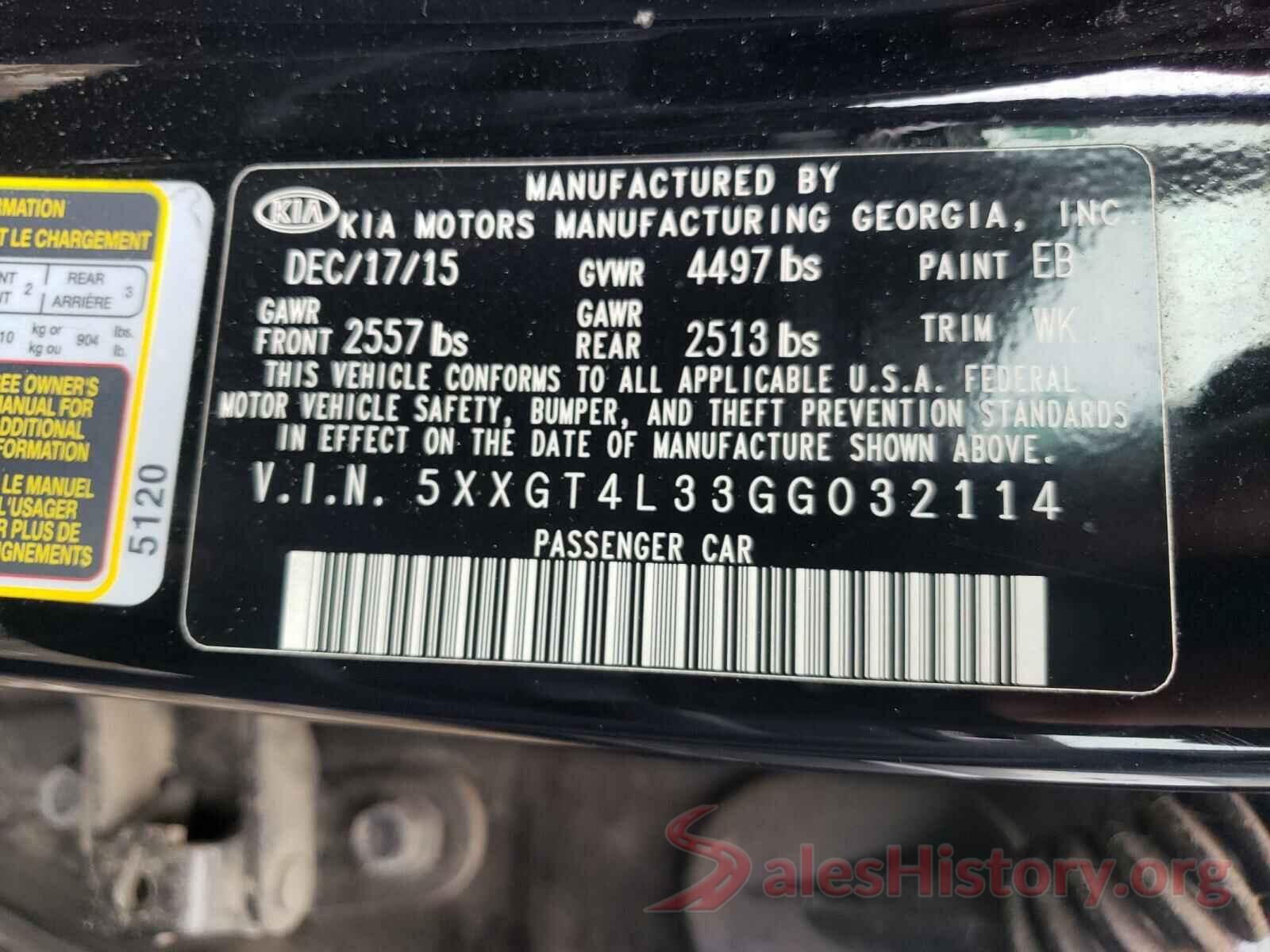 5XXGT4L33GG032114 2016 KIA OPTIMA