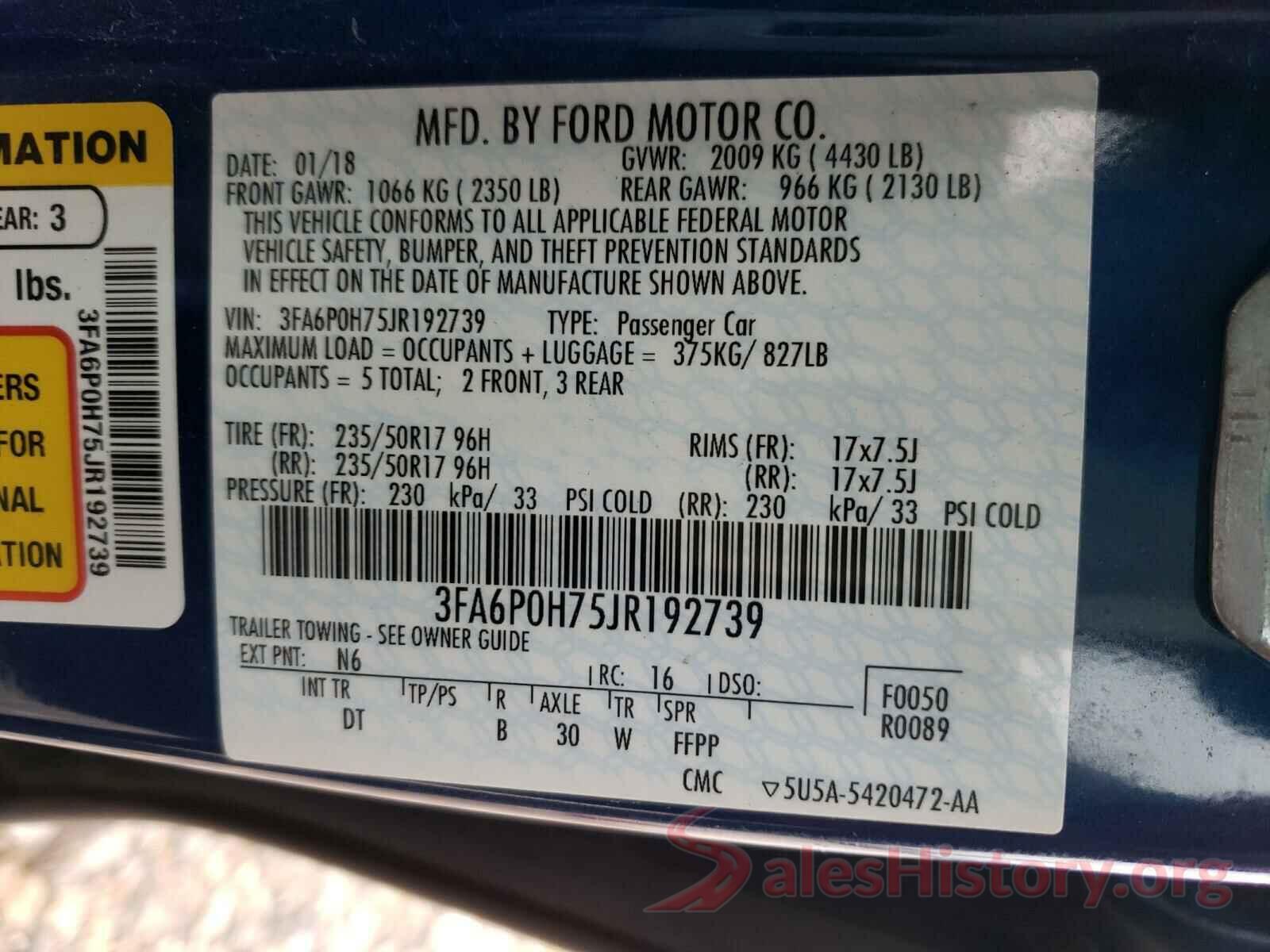 3FA6P0H75JR192739 2018 FORD FUSION