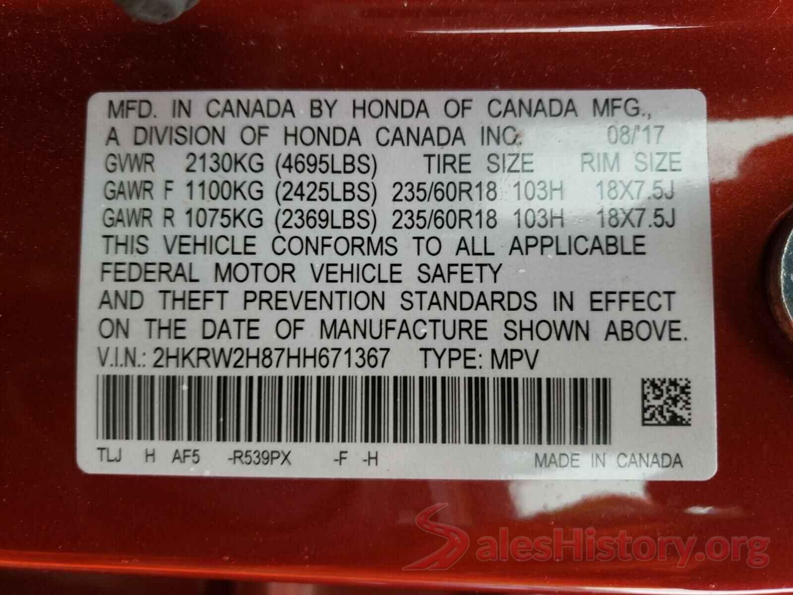 2HKRW2H87HH671367 2017 HONDA CRV